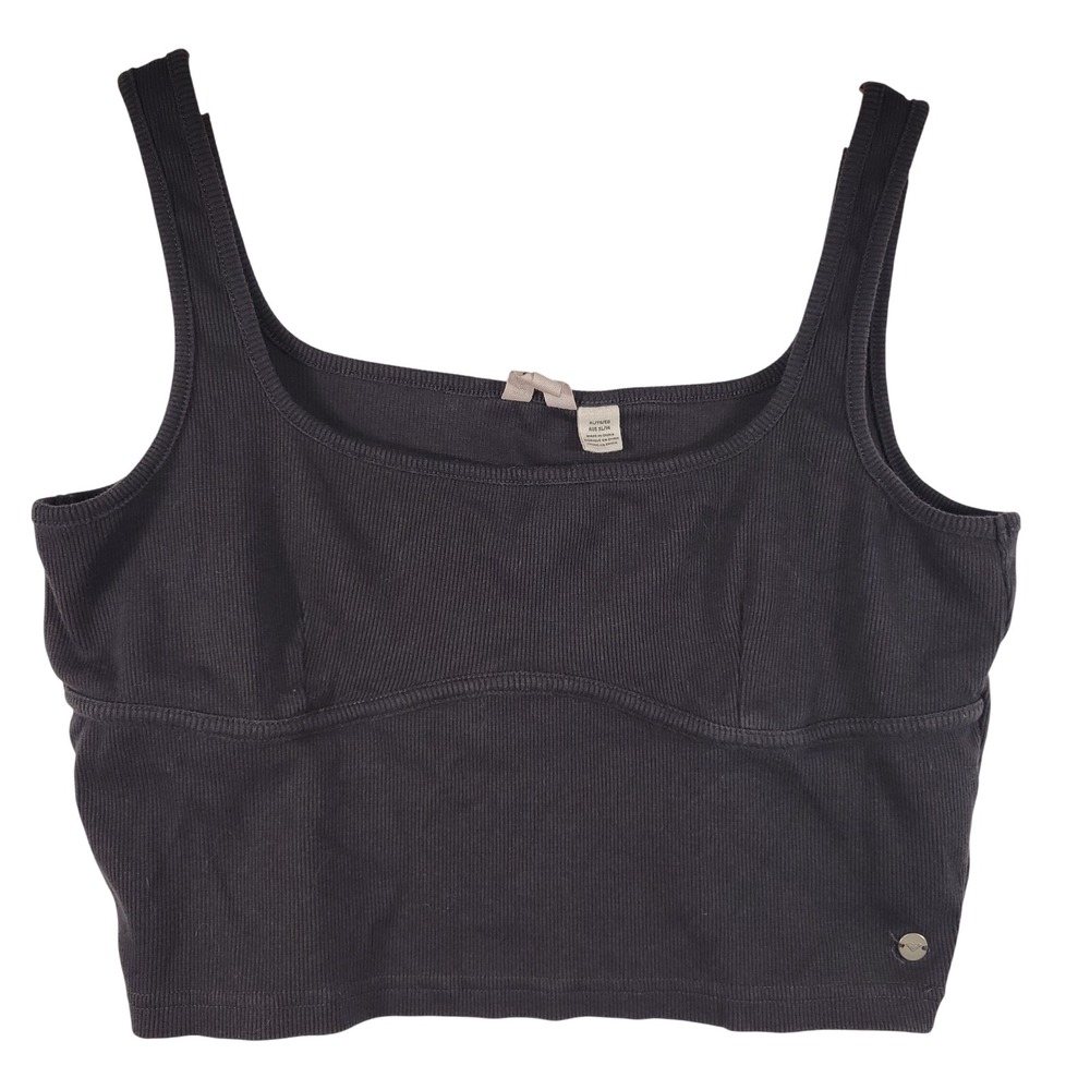 Roxy Ribbed Tank Top Women XL Charcoal Gray Square Neck Cropped